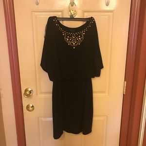 Black dress with cold shoulder deep split